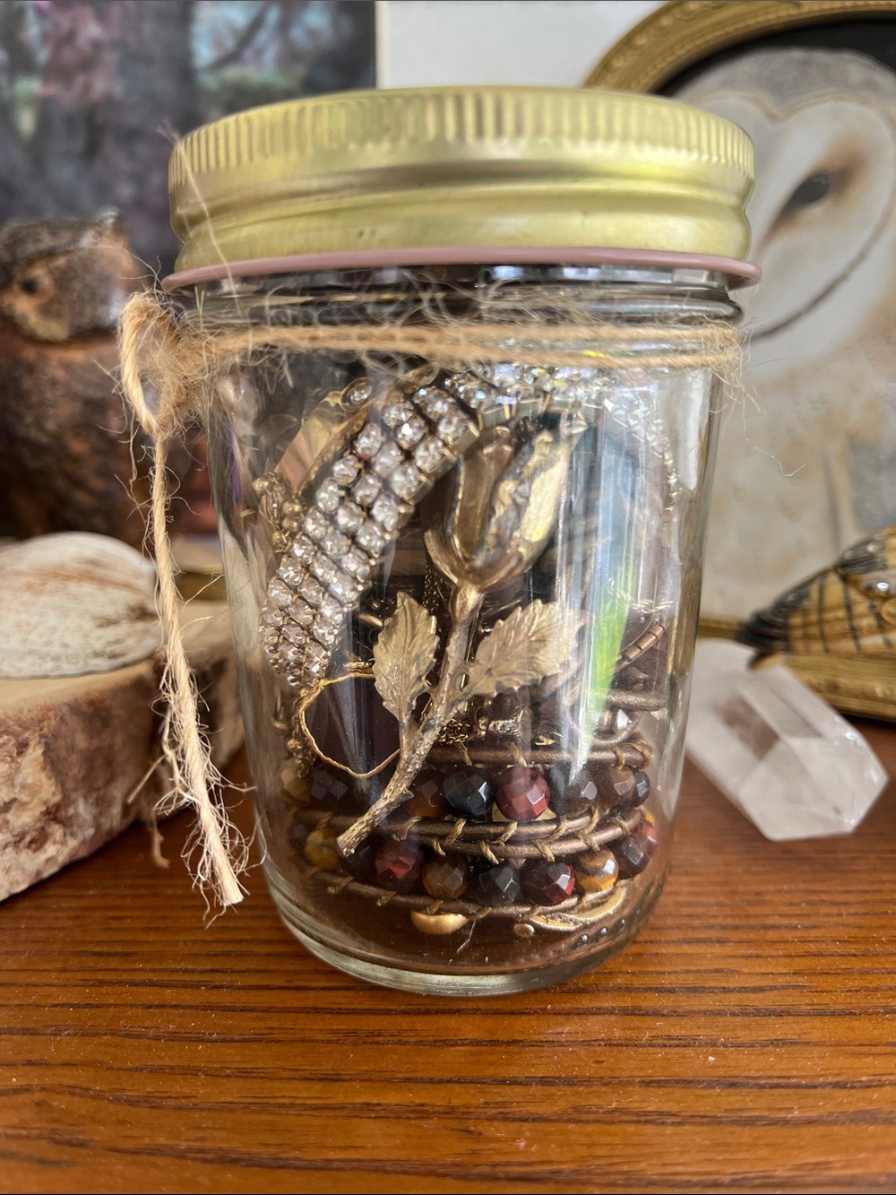 Gold Tone Mystery Jewelry Jar
